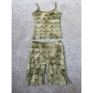 Vintage 90s y2k Casadei Tank Top and Shorts Set Spandex Frilly Green Small
